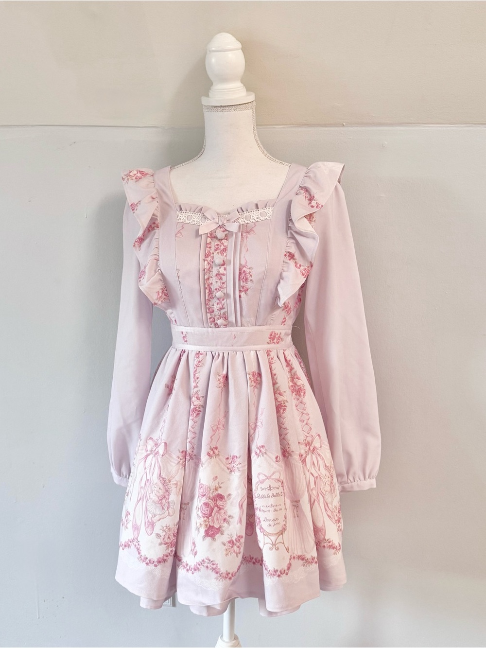 LIZ LISA Light Pink Floral Ruffle Long-Sleeve Dress